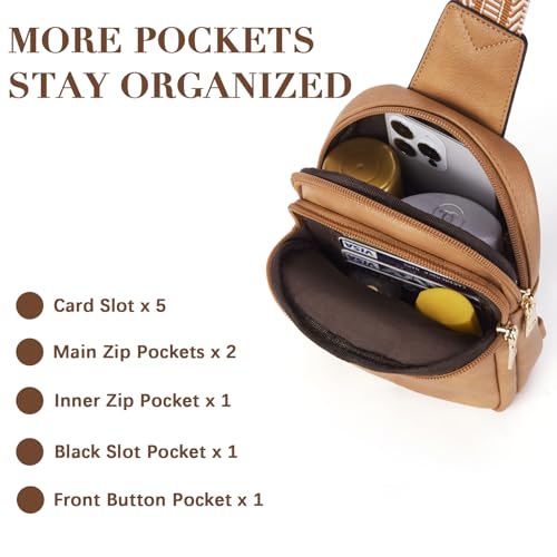 BOSTANTEN Small Sling Bag Crossbody Bags for Women Trendy Crossbody Purse Leather Chest Bag, Camel Brown - Image 3
