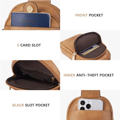 BOSTANTEN Small Sling Bag Crossbody Bags for Women Trendy Crossbody Purse Leather Chest Bag, Camel Brown - Image 4