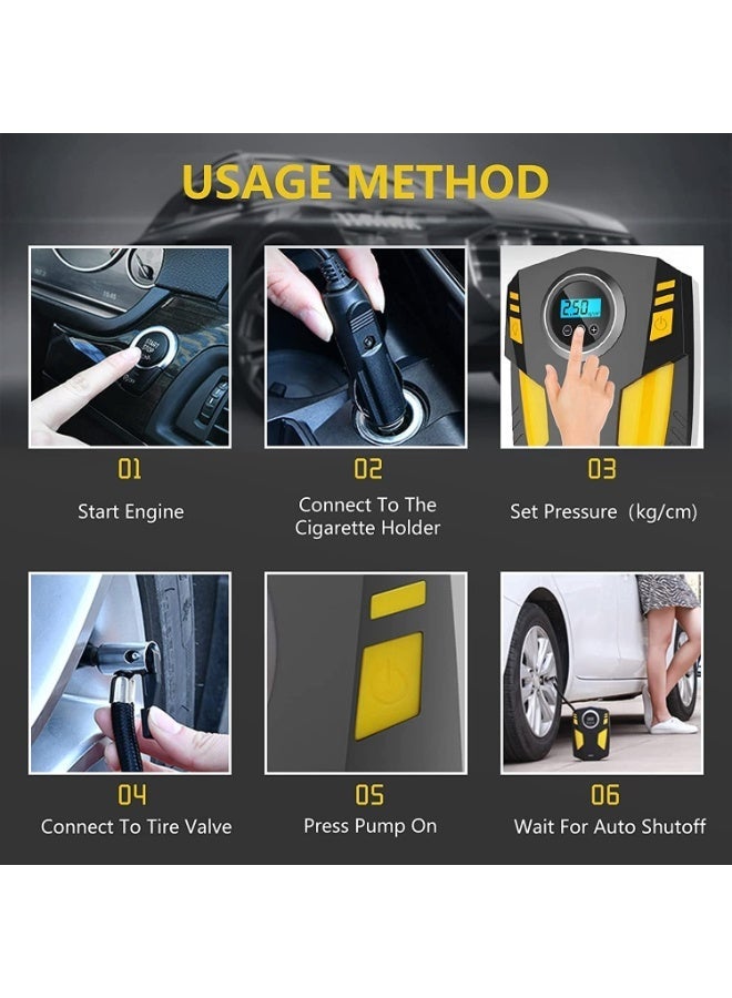 هوكور مضخة هواء رقمية لإطارات السيارات، ضاغط هواء محمول مع 3 محولات فوهة ومصباح LED رقمي، مضخة هواء كهربائية سريعة لإطارات السيارات، مقياس ضغط الإطارات للدراجات الهوائية والدراجات النارية - Image 3