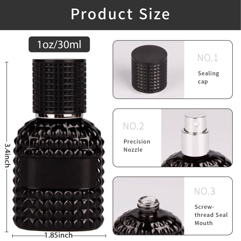 HXRYAGi عبوتان من زجاجات رذاذ العطور سعة 30 مل، رذاذ خفيف زجاجي فارغ قابل لإعادة الملء، رذاذ عطر محمول للسفر، حاويات عطور، بخاخ لتنظيف الزيوت العطرية والسوائل (أسود) - Image 2