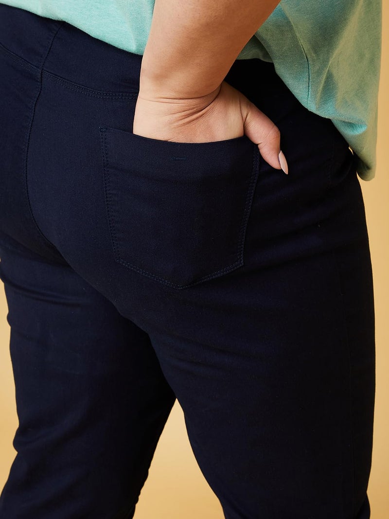 Max Plus Size Women Solid Elasticated Jeggings Dark Blue - Image 4