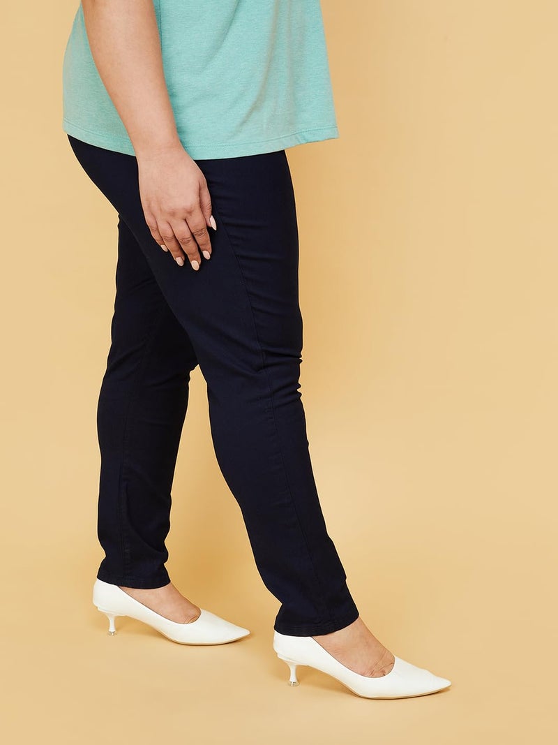 Max Plus Size Women Solid Elasticated Jeggings Dark Blue - Image 5