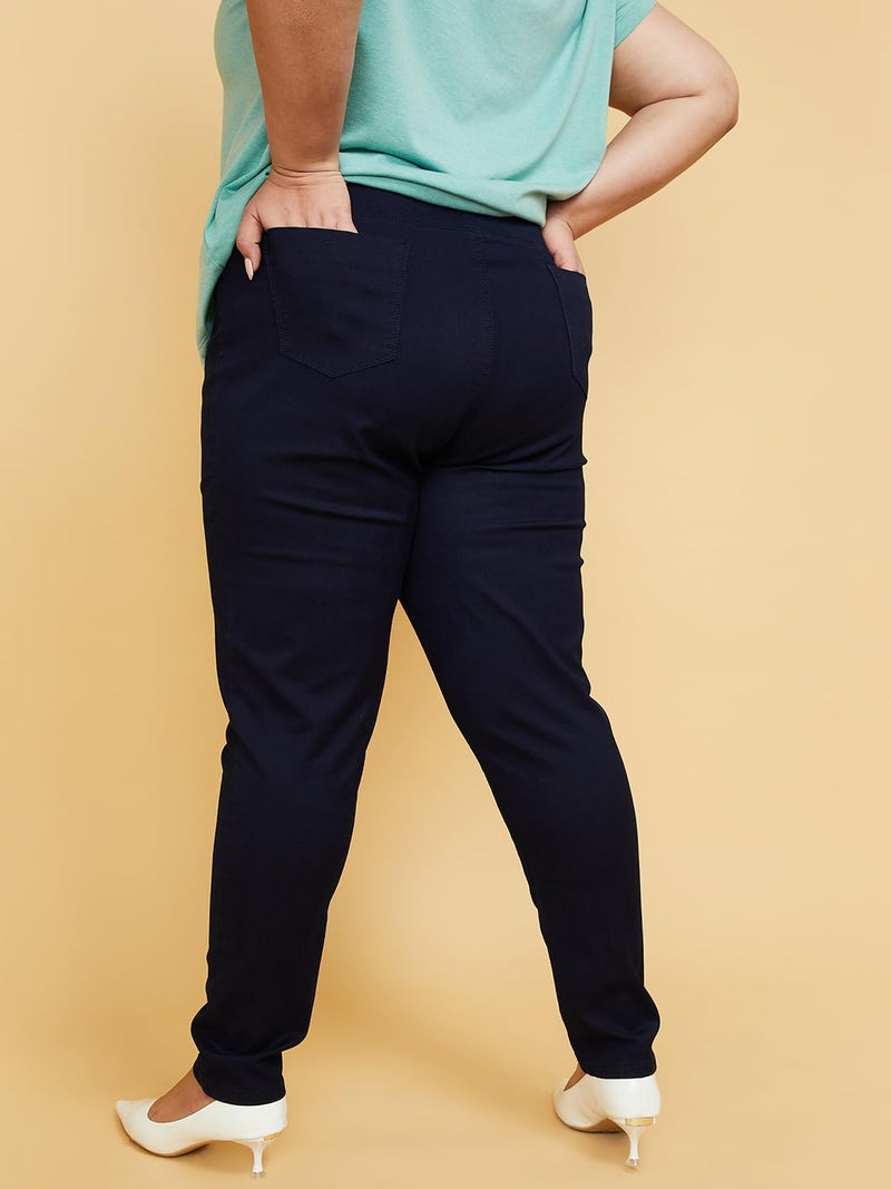 Max Plus Size Women Solid Elasticated Jeggings Dark Blue - Image 3