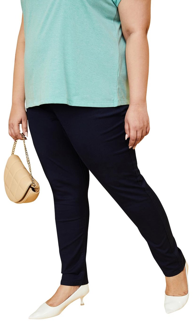Max Plus Size Women Solid Elasticated Jeggings Dark Blue - Image 1