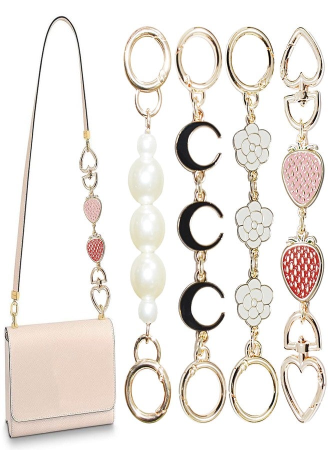 Chewarelly 4Pcs Purse Chain Extender Bag Strap Extender Purse Strap Extension Replacement for Women, Girl Purse Bag Making Supplies(Moon, Strawberry, Flower, Pearl) - Image 1