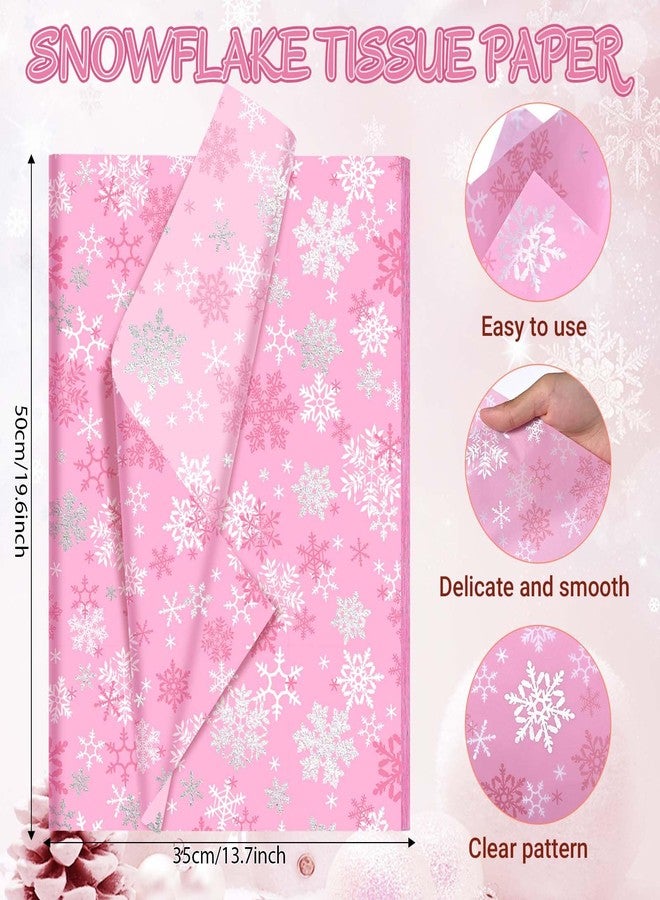 Bolsome 100 Sheets 20 * 14 Inches Christmas Tissue Paper for Gift Wrapping Pink Snowflake Printed Tissue Paper for Gift Bags for Xmas Party Baby Shower Birthday Party DIY Craft - Image 2