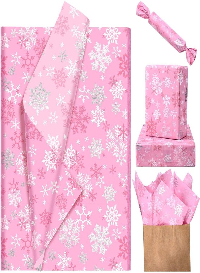 Bolsome 100 Sheets 20 * 14 Inches Christmas Tissue Paper for Gift Wrapping Pink Snowflake Printed Tissue Paper for Gift Bags for Xmas Party Baby Shower Birthday Party DIY Craft - Image 1