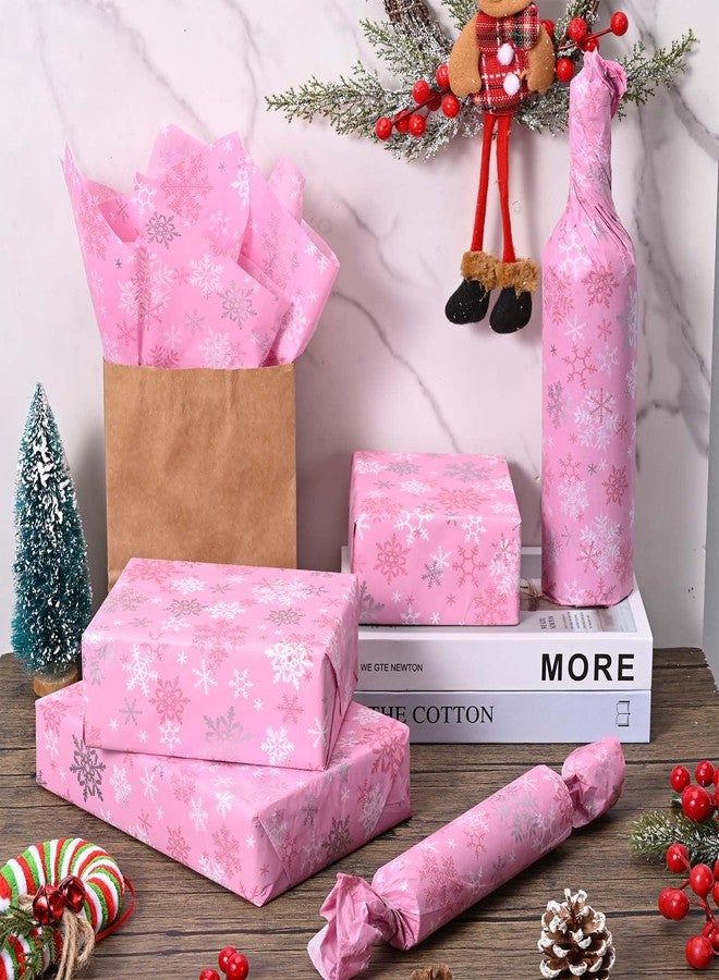 Bolsome 100 Sheets 20 * 14 Inches Christmas Tissue Paper for Gift Wrapping Pink Snowflake Printed Tissue Paper for Gift Bags for Xmas Party Baby Shower Birthday Party DIY Craft - Image 3
