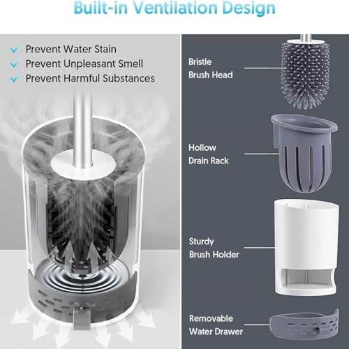 Clyton Pack 2 Silicone Toilet Brush with Holder Stand, Toilet Cleaning Brush with Self Adhesive Wall Mounted Ventilated Drying Stand, Commode Brush, Bathroom Cleaning Brush, Toilet Bowl Cleaner Brush - Image 2