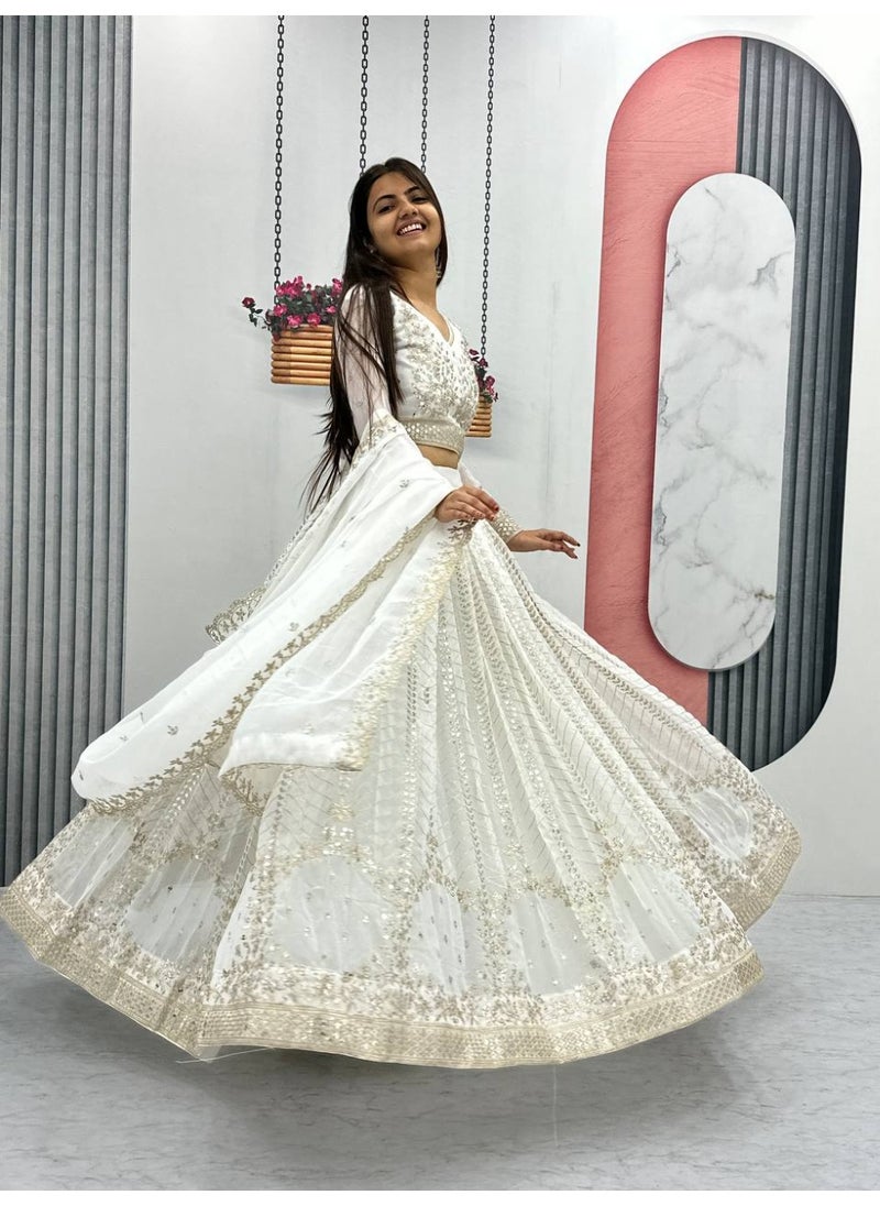 Super Asian Premium Heavy Faux Georgette Embroidered Lehenga Choli Set for Women – Fully Stitched with Dupatta  - Image 4