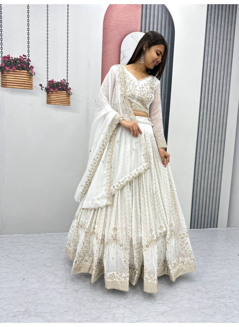 Super Asian Premium Heavy Faux Georgette Embroidered Lehenga Choli Set for Women – Fully Stitched with Dupatta  - Image 2
