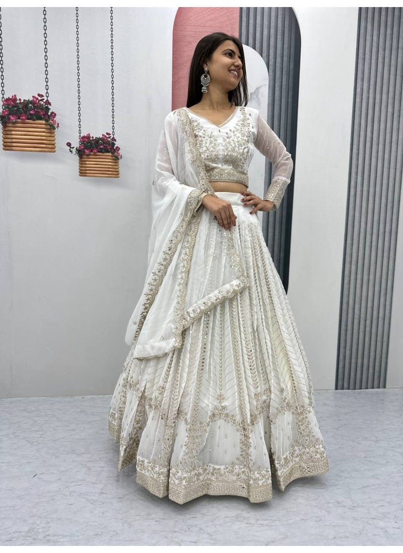 Super Asian Premium Heavy Faux Georgette Embroidered Lehenga Choli Set for Women – Fully Stitched with Dupatta  - Image 3