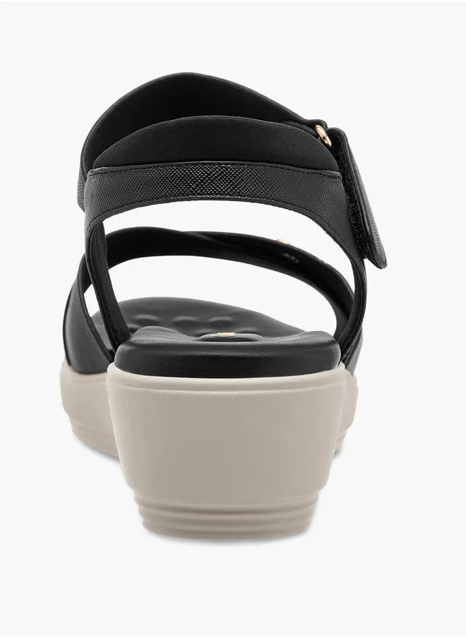 Le Confort Women Textured Cross Strap Sandals with Hook and Loop Closure