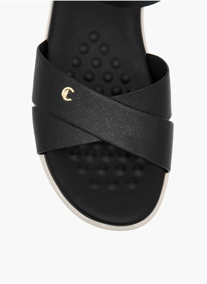 Le Confort Women Textured Cross Strap Sandals with Hook and Loop Closure