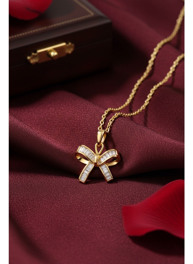 FLUFFY Women’s Necklace with Crystal Bow Pendant, Elegant Style - Image 2