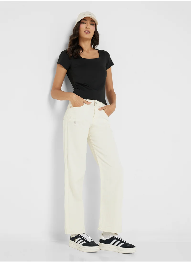Ginger Basics Scoop Neck Seamless T-Shirt With Bra Top