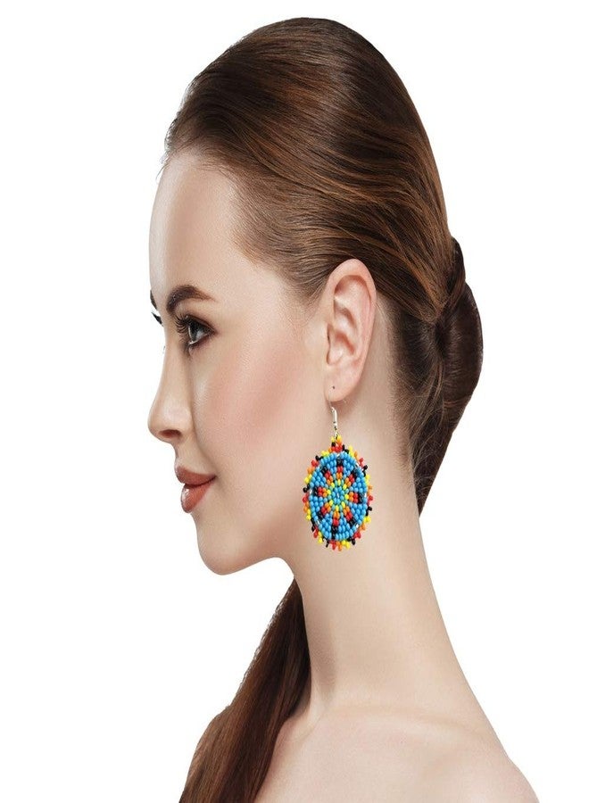 BeadsCorner Handmade Beaded Earrings 1.2 Round (Blue Red Green) - Image 4