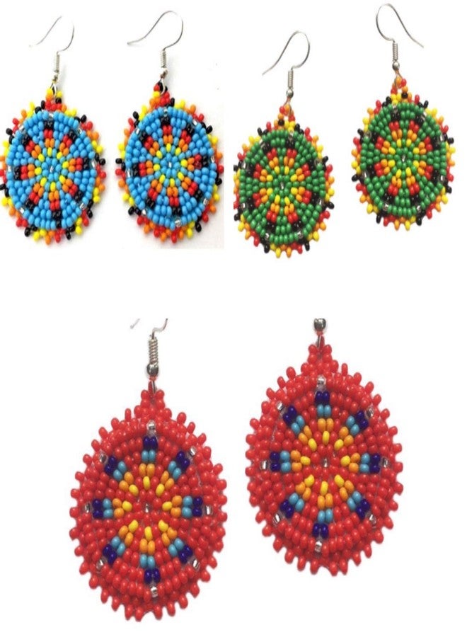 BeadsCorner Handmade Beaded Earrings 1.2 Round (Blue Red Green) - Image 1