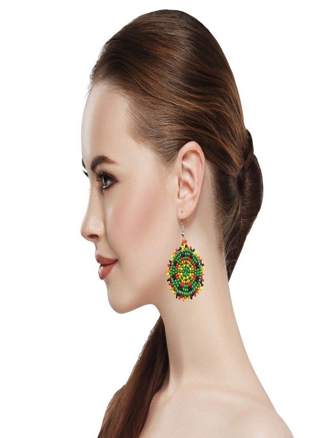 BeadsCorner Handmade Beaded Earrings 1.2 Round (Blue Red Green) - Image 3