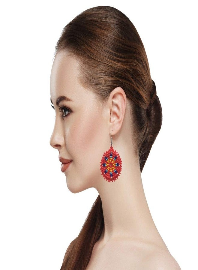 BeadsCorner Handmade Beaded Earrings 1.2 Round (Blue Red Green) - Image 2