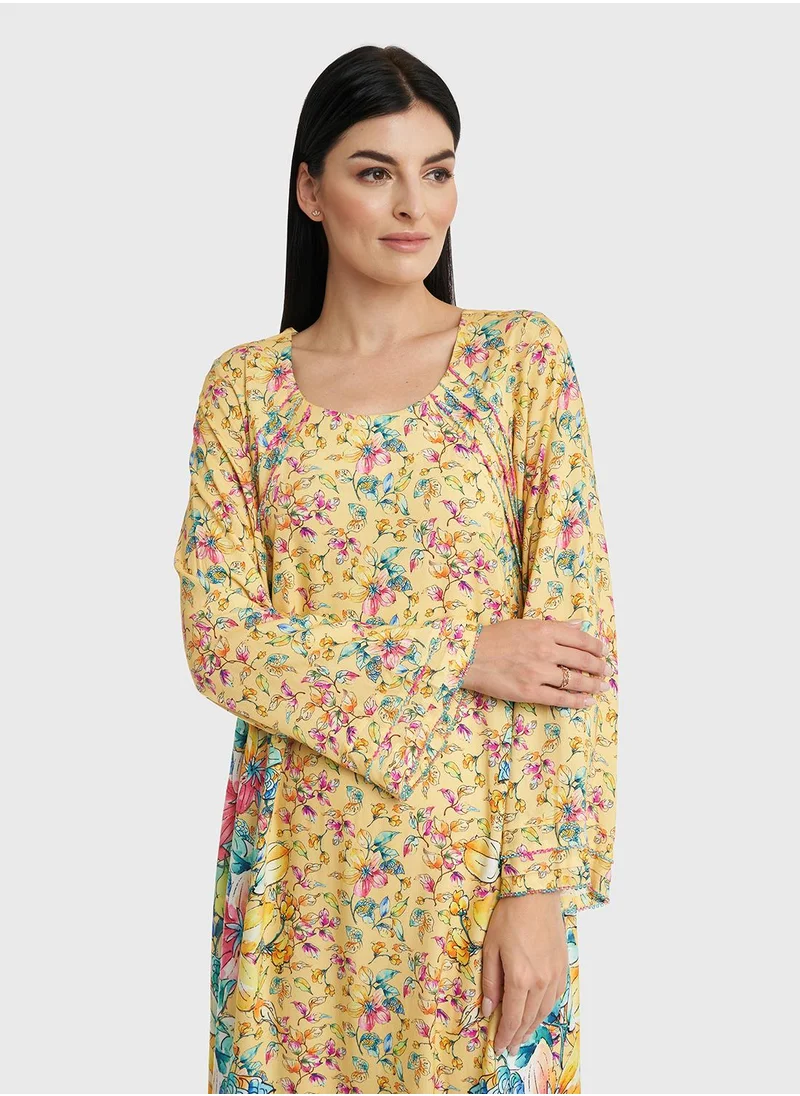 KASHKHA Kuwaiti Cut Floral Print Rayon Jalabiya