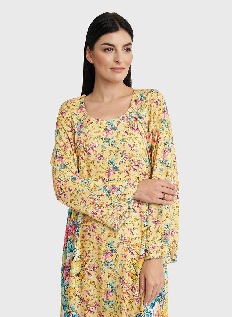 KASHKHA Kuwaiti Cut Floral Print Rayon Jalabiya - Image 1
