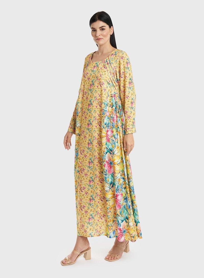 KASHKHA Kuwaiti Cut Floral Print Rayon Jalabiya - Image 3