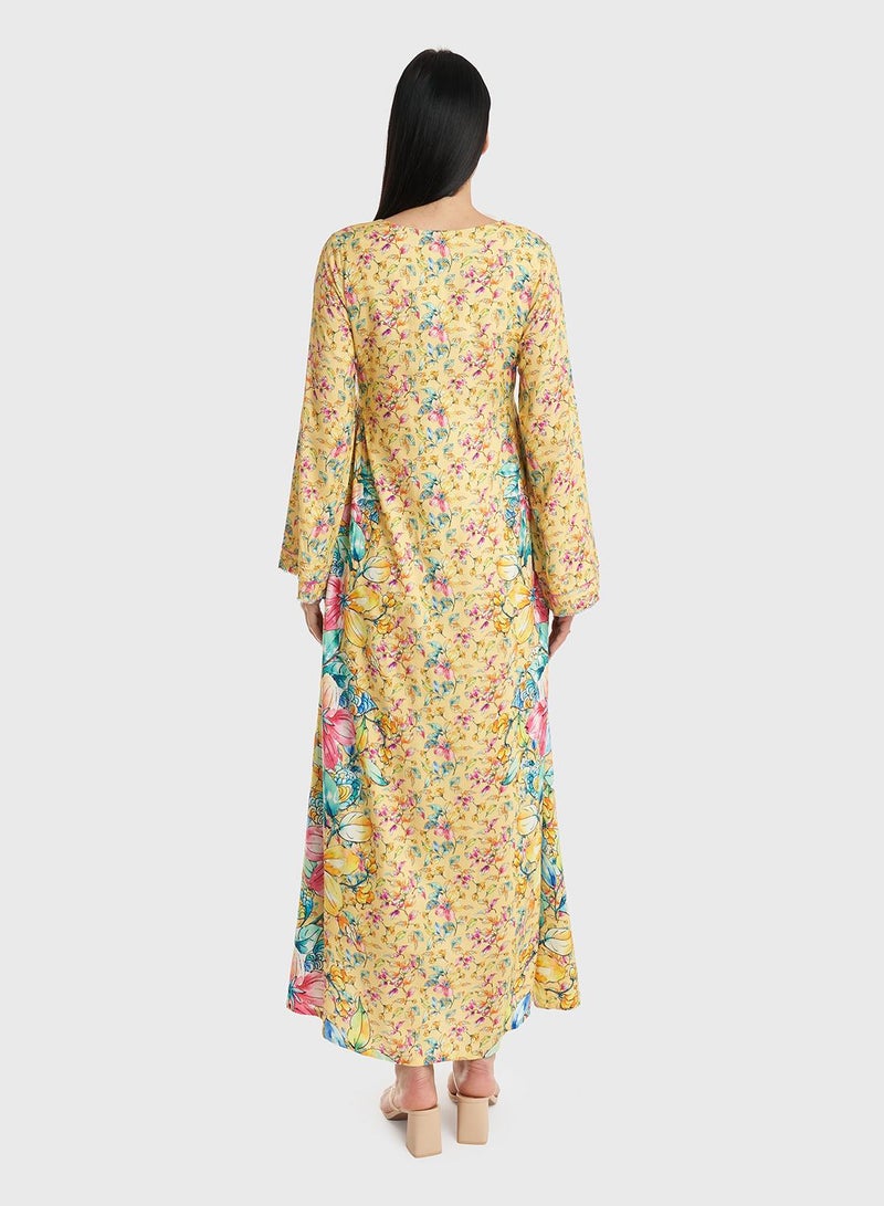 KASHKHA Kuwaiti Cut Floral Print Rayon Jalabiya - Image 4