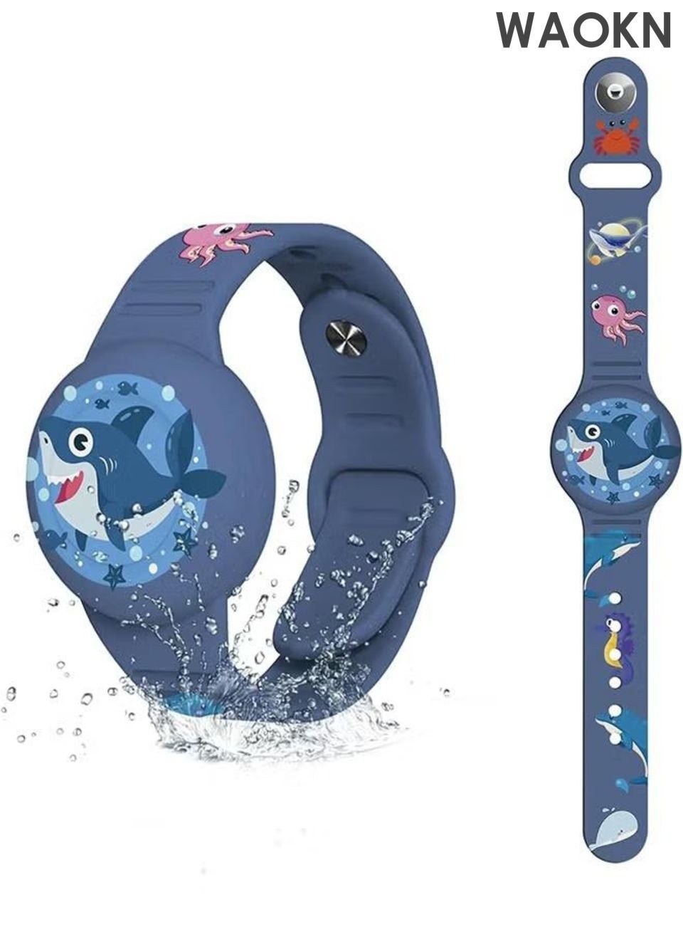 WAOKN Children's AirTag anti loss positioning protective case, waterproof and cute cartoon children, with soft silicone full coverage anti loss wristband, children's AirTag wristband accessories with locator silicone wristband.