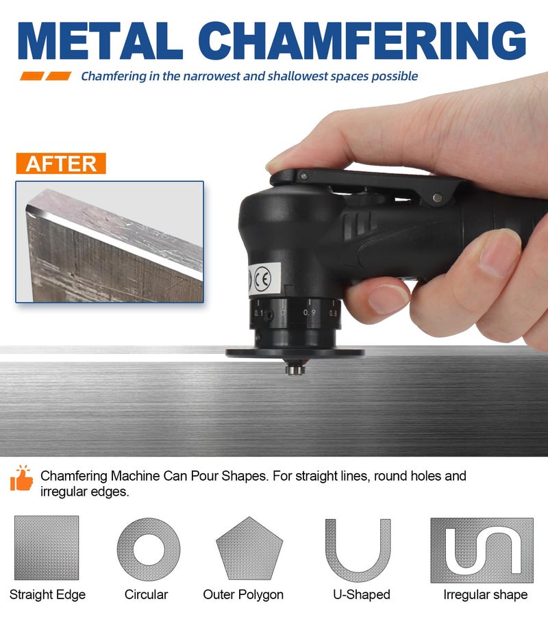 SI FANG Air Chamfer Tool for Metal Deburring Chamfering, Portable Handheld Pneumatic Mini Beveler, C0.1-2 Angle Quick Beveling & Trimming, with Replace Carbide Blades Inserts and Bearings - Image 4