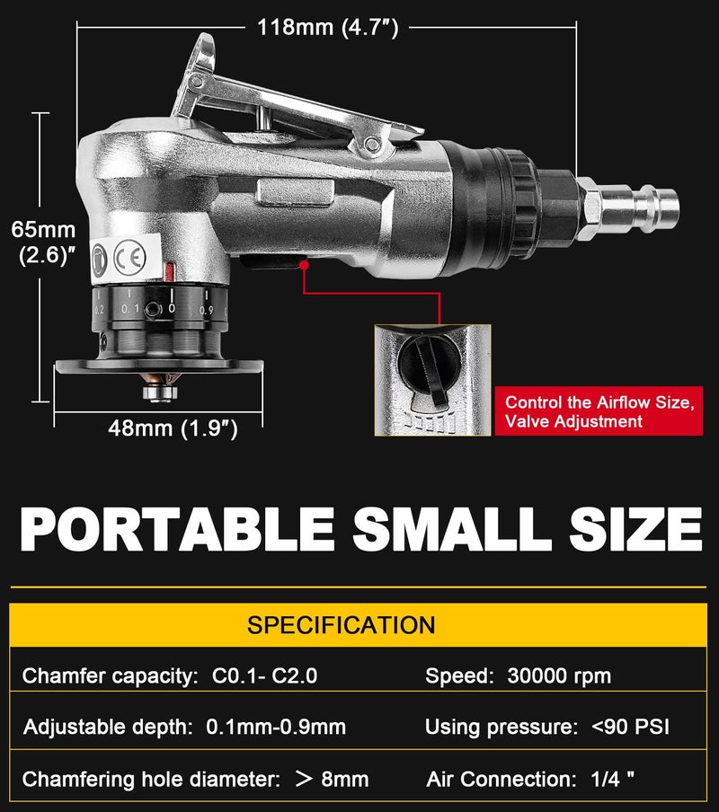SI FANG Air Chamfer Tool for Metal Deburring Chamfering, Portable Handheld Pneumatic Mini Beveler, C0.1-2 Angle Quick Beveling & Trimming, with Replace Carbide Blades Inserts and Bearings - Image 3