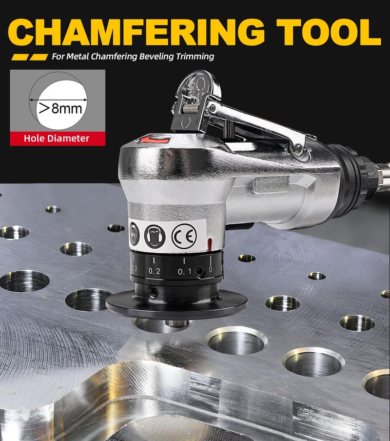 SI FANG Air Chamfer Tool for Metal Deburring Chamfering, Portable Handheld Pneumatic Mini Beveler, C0.1-2 Angle Quick Beveling & Trimming, with Replace Carbide Blades Inserts and Bearings - Image 2