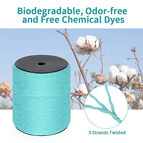 HOMEBOBO Macrame Cord 4mm x 240Yards (722Feet), Colored Cotton Macrame Rope - 3 Strands Twisted Colorful Macrame Cotton Cord for Wall Hanging, Plant Hangers, Gift Wrapping and Wedding Decorations, Teal - Image 4