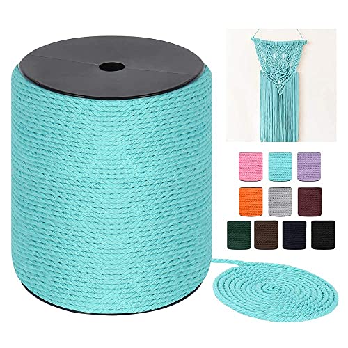 HOMEBOBO Macrame Cord 4mm x 240Yards (722Feet), Colored Cotton Macrame Rope - 3 Strands Twisted Colorful Macrame Cotton Cord for Wall Hanging, Plant Hangers, Gift Wrapping and Wedding Decorations, Teal - Image 1