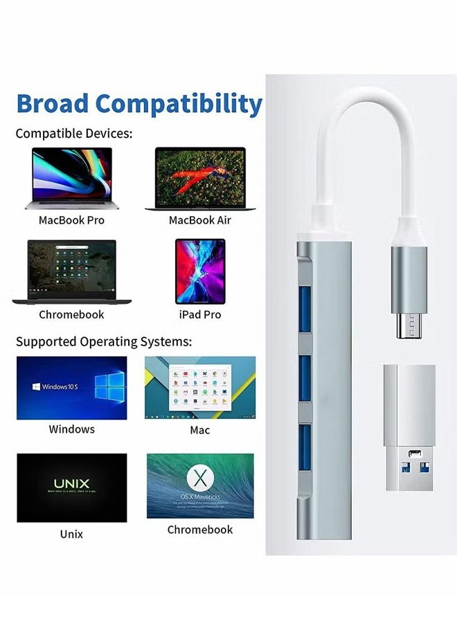 USB C Hub, 4-Port USB C adapter with 3.0 and 2.0 port USB Extender Splitter for Mac Pro/mini, for Surface Pro, Desktop Computer PC, Notebook PC, Mobile HDD, etc. Extension, Type-C Docking Station