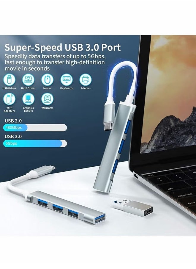 USB C Hub, 4-Port USB C adapter with 3.0 and 2.0 port USB Extender Splitter for Mac Pro/mini, for Surface Pro, Desktop Computer PC, Notebook PC, Mobile HDD, etc. Extension, Type-C Docking Station