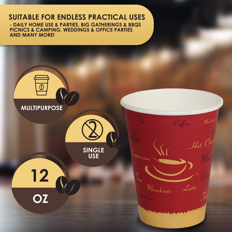 PAMI Disposable Coffee Cups, Single-Use Paper Cups, To-Go Hot Beverage Cups for Espresso Coffee Tea Hot Chocolate, Leak Resistant, Cafe & Home Use (50, 12oz) - Image 5