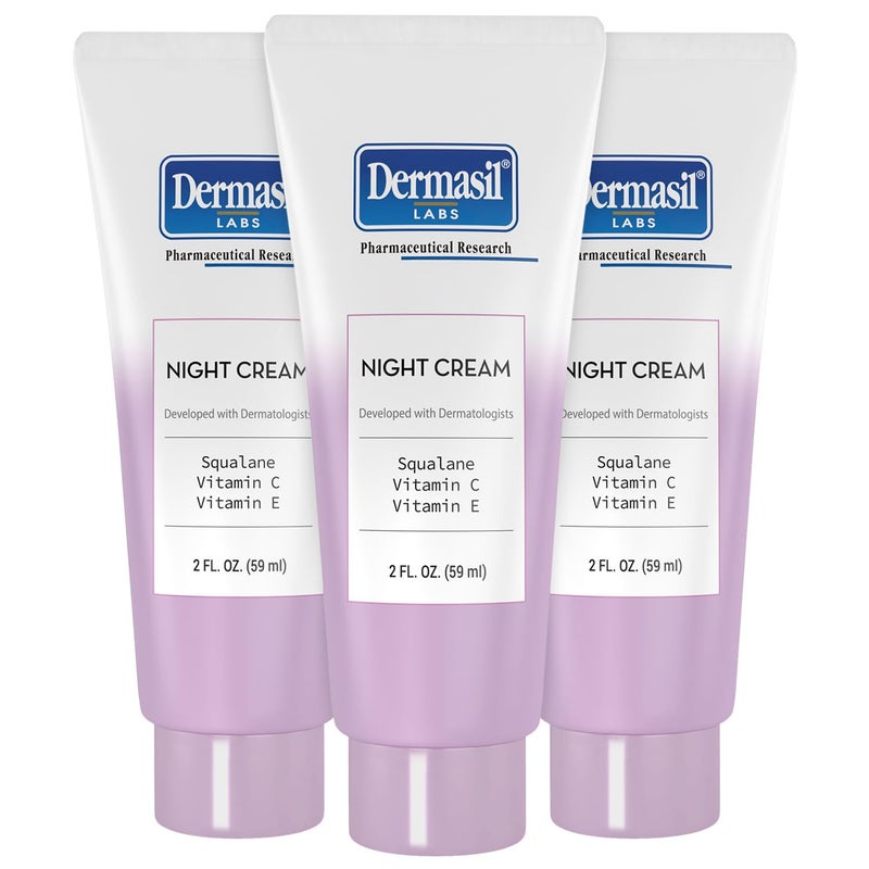 Dermasil Night Cream 3Pack AntiAging Face Moisturizer with Squalane Hyaluronic Acid Vitamin C and Vitamin E 2 Oz Ea