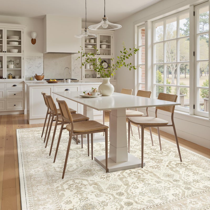 Soalmost Area Rugs 5x7, Washable Rug, Stain Resistant 5x7 Area Rugs for Living Room Bedroom Dining Room, Vintage Gray Farmhouse Rug Beige - Image 4