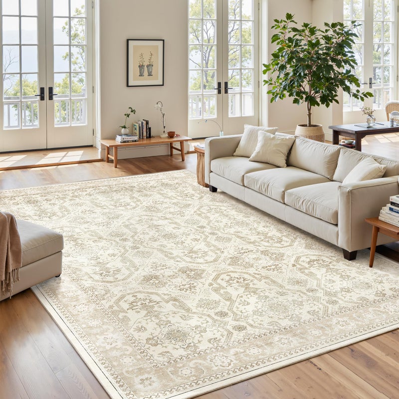 Soalmost Area Rugs 5x7, Washable Rug, Stain Resistant 5x7 Area Rugs for Living Room Bedroom Dining Room, Vintage Gray Farmhouse Rug Beige - Image 2