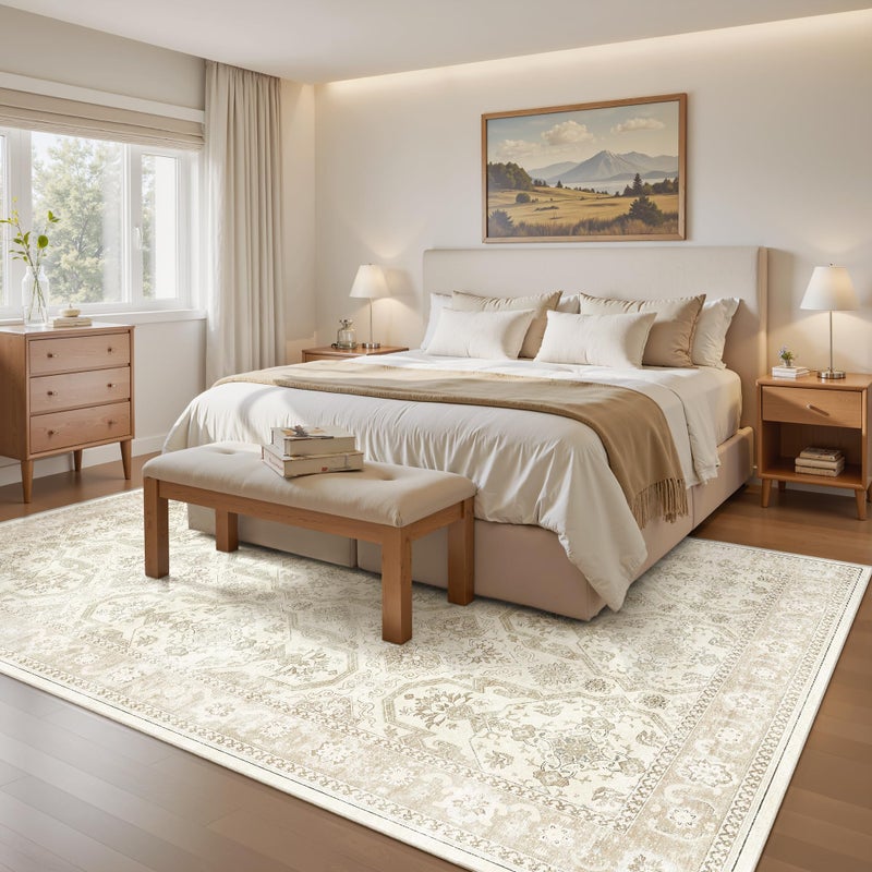 Soalmost Area Rugs 5x7, Washable Rug, Stain Resistant 5x7 Area Rugs for Living Room Bedroom Dining Room, Vintage Gray Farmhouse Rug Beige - Image 3
