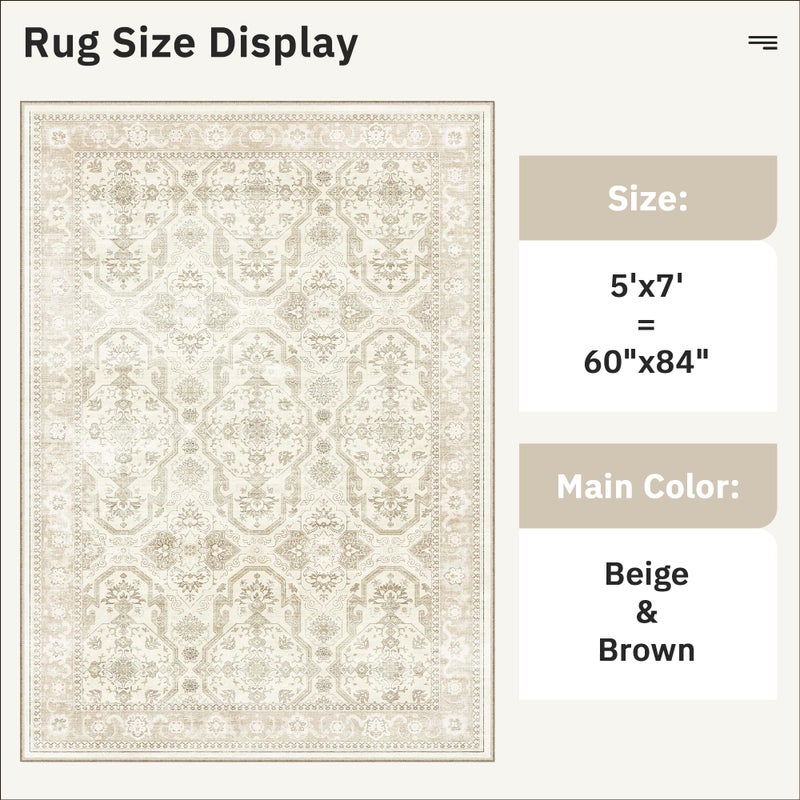 Soalmost Area Rugs 5x7, Washable Rug, Stain Resistant 5x7 Area Rugs for Living Room Bedroom Dining Room, Vintage Gray Farmhouse Rug Beige - Image 5
