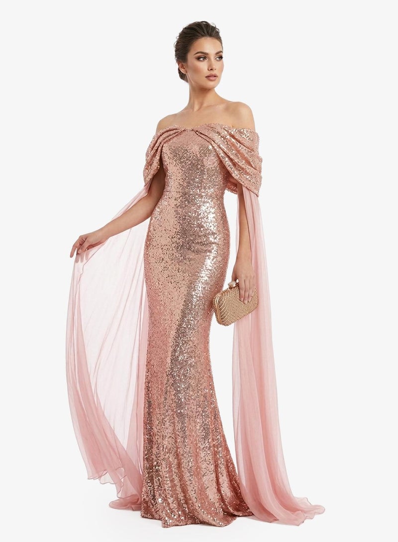 نمشي x فستان سهرة لامع بأكمام وذيل - Image 4