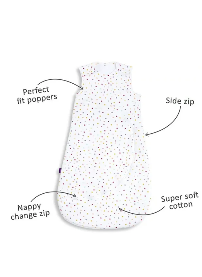 سنوز Pouch Sleeping Bag For Baby And Infant 2.5 Tog Clever Nappy Change Zip 100% Cotton For Temperatures Within 24 - 27 Celsius Suitable From 0 To 6 Months Maximum Baby Length 68 Cm - Multi Spot
