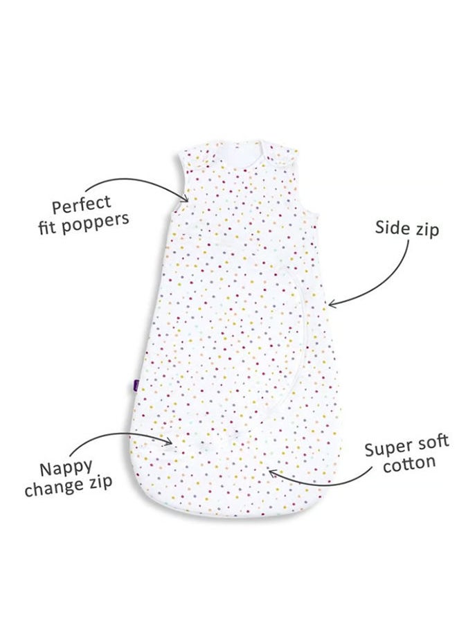 Snuz - Pouch Sleeping Bag For Baby And Infant 2.5 Tog Clever Nappy Change Zip 100% Cotton For Temperatures Within 24 - 27 Celsius Suitable From 0 To 6 Months Maximum Baby Length 68 Cm - Multi Spot - Image 1