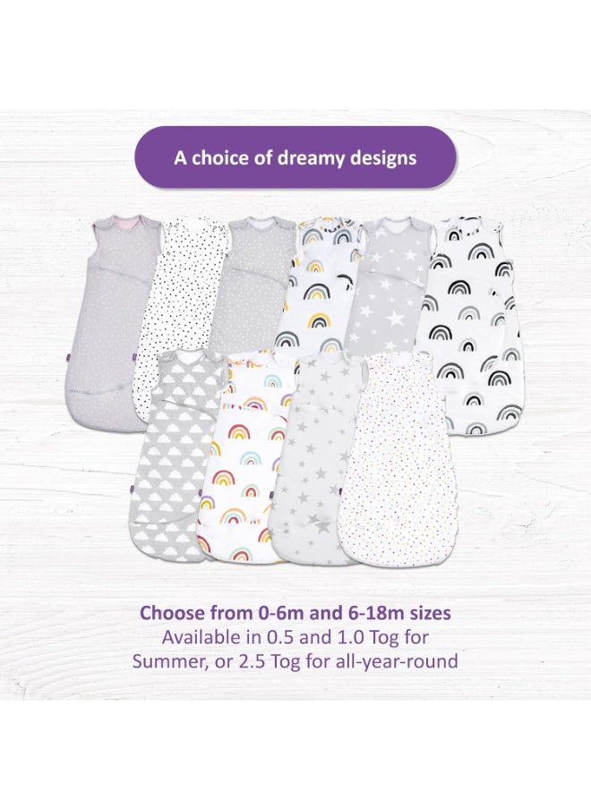 Snuz - Pouch Sleeping Bag For Baby And Infant 2.5 Tog Clever Nappy Change Zip 100% Cotton For Temperatures Within 24 - 27 Celsius Suitable From 0 To 6 Months Maximum Baby Length 68 Cm - Multi Spot - Image 1