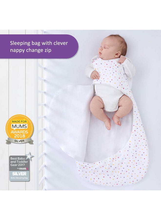 Snuz - Pouch Sleeping Bag For Baby And Infant 2.5 Tog Clever Nappy Change Zip 100% Cotton For Temperatures Within 24 - 27 Celsius Suitable From 0 To 6 Months Maximum Baby Length 68 Cm - Multi Spot - Image 1