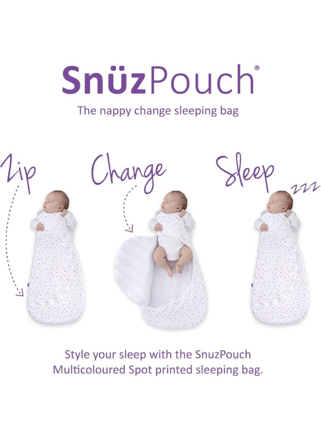 Snuz - Pouch Sleeping Bag For Baby And Infant 2.5 Tog Clever Nappy Change Zip 100% Cotton For Temperatures Within 24 - 27 Celsius Suitable From 0 To 6 Months Maximum Baby Length 68 Cm - Multi Spot - Image 1