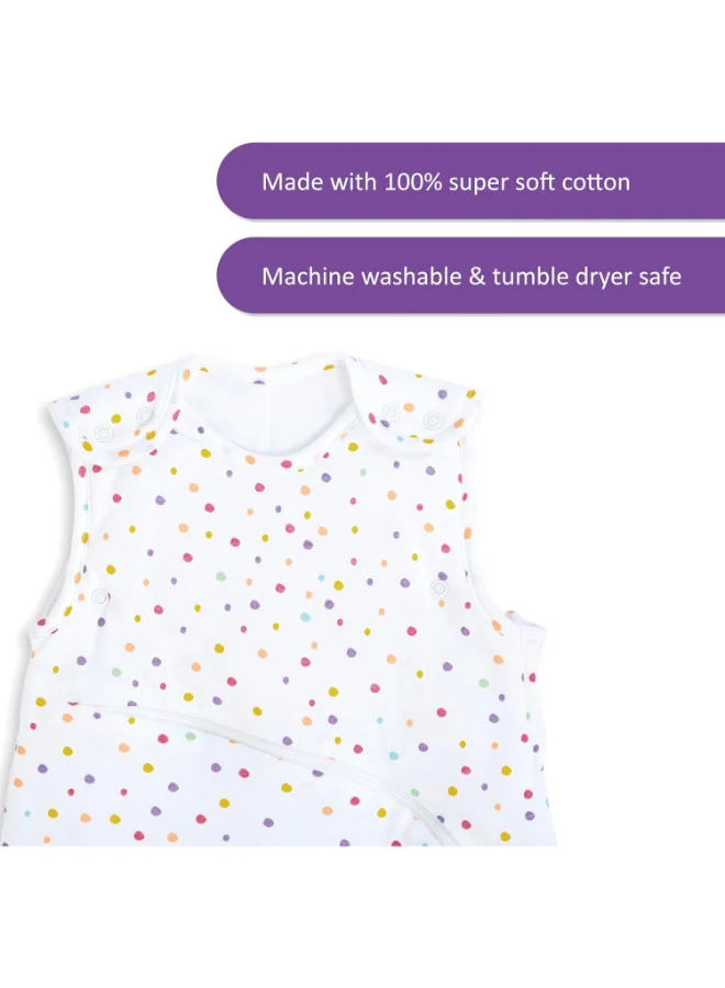 Snuz Pouch Sleeping Bag For Baby And Infant 2.5 Tog Clever Nappy Change Zip 100% Cotton For Temperatures Within 24 - 27 Celsius Suitable From 0 To 6 Months Maximum Baby Length 68 Cm - Multi Spot