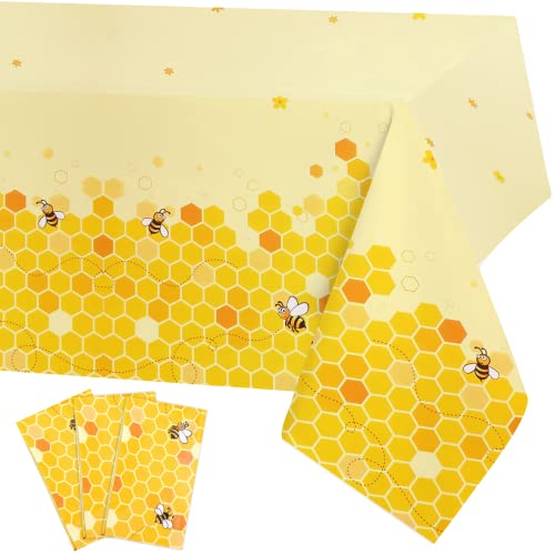 Phogary 3 Pack Bee Tablecloth Bumblebee Plastic Tablecloths Disposable Tablecloth Honey Bees Bumble Bee Gender Reveal Table Cover for Birthday Baby Shower Garden Party Supplies Table Decoration - Image 1